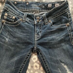 Miss Me Distressed Blue Jeans with White Stitching